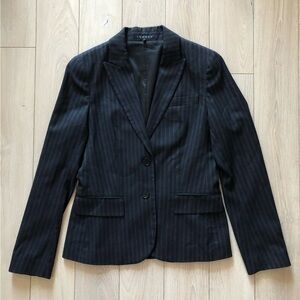 Theory Pinstripe Wool Blend Blazer Jacket in Black Made in USA Size 8